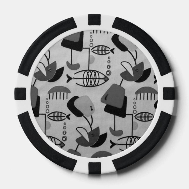 Black and White Atomic Pattern Poker Chip (Front)