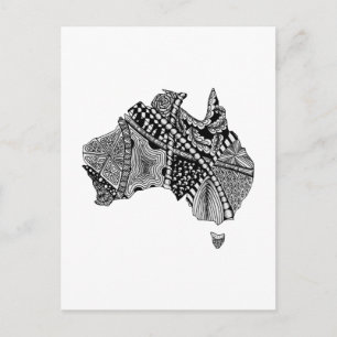 Black and White Australia Map Art Original Postcard