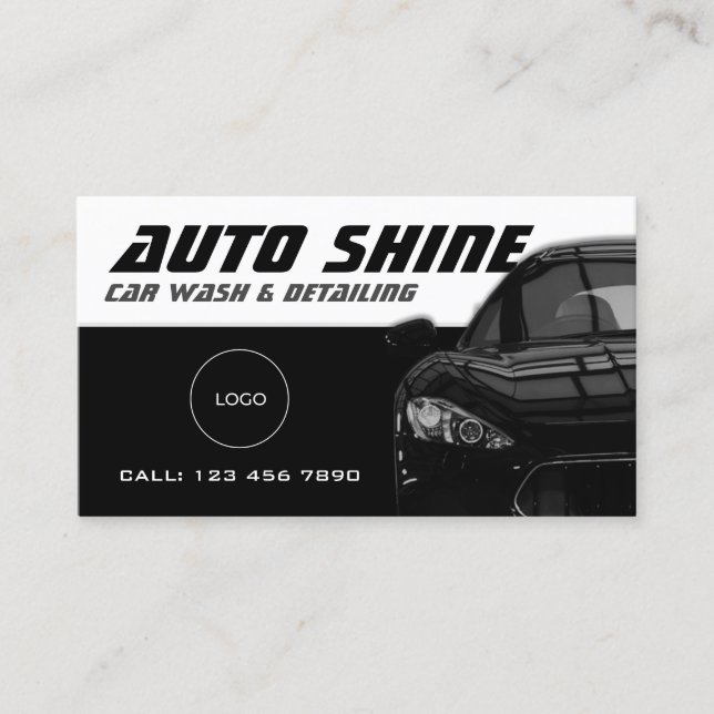 Black and white automotive dynamic  business card (Front)