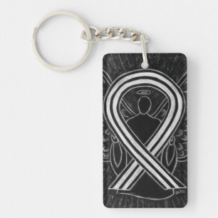 Black and White Awareness Ribbon Angel Key chain