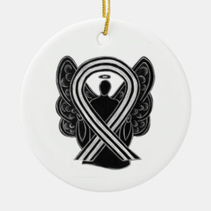 Black and White Awareness Ribbon Angel Ornaments