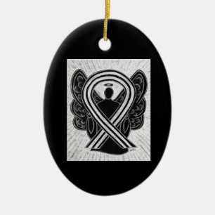 Black and White Awareness Ribbon Angel Ornaments