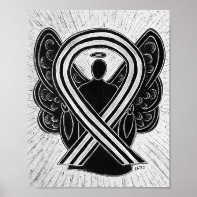 Black and White Awareness Ribbon Angel Poster (Front)