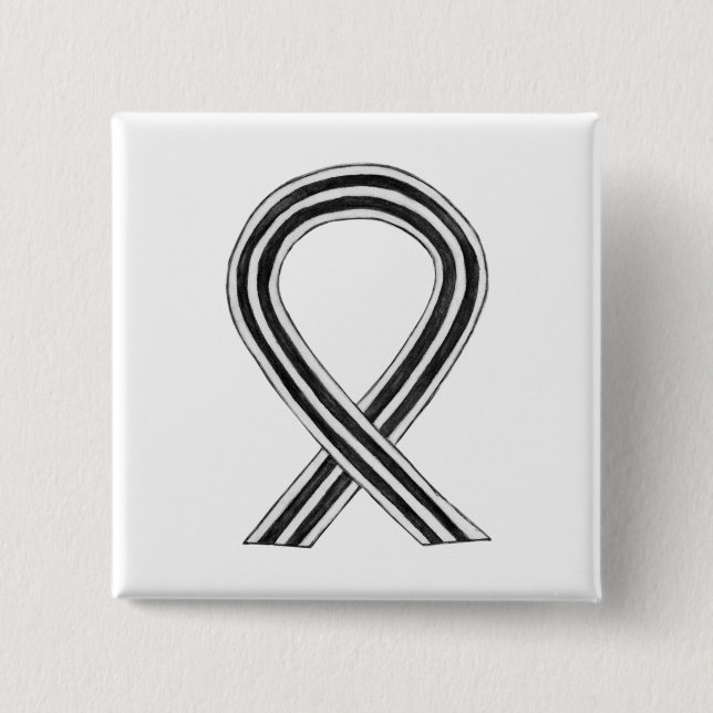 Black and White Awareness Ribbon Custom Pin (Front)