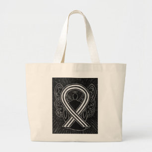 Black and White Awareness Ribbon Custom Tote Bag