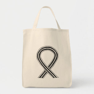 Black and White Awareness Ribbon Custom Tote Bags