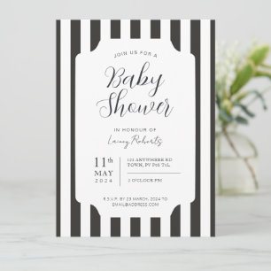 Black and White Awning Stripe Gender Neutral Invitation