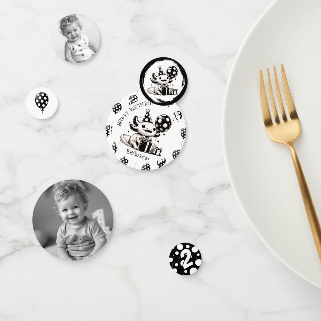Black and White Axolotl & Balloons Birthday Confetti (Group)