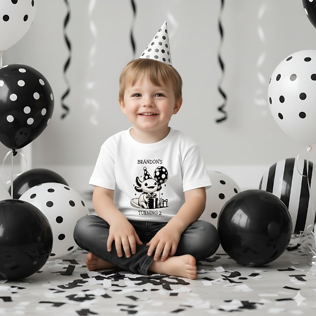 Black and White Axolotl & Balloons Birthday Toddler T-Shirt (Creator Uploaded)
