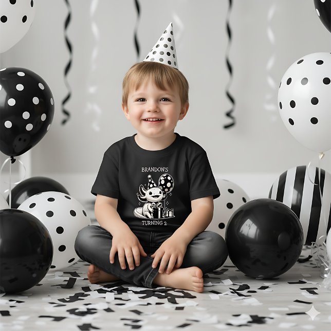 Black and White Axolotl & Balloons Birthday Toddler T-Shirt (Creator Uploaded)