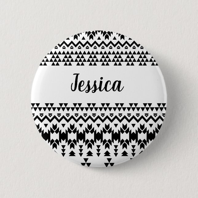 Black and White Aztec geometric vector pattern 6 Cm Round Badge (Front)