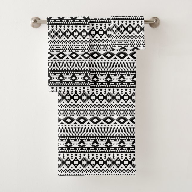 Black and White Aztec geometric vector pattern Bath Towel Set (Insitu)