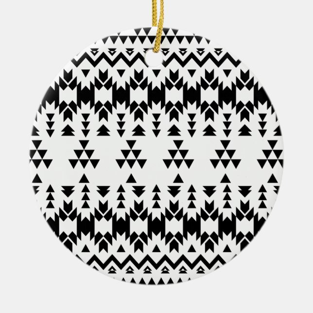 Black and White Aztec geometric vector pattern Ceramic Ornament (Front)
