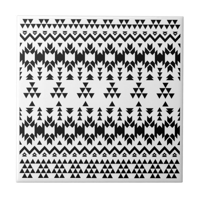 Black and White Aztec geometric vector pattern Ceramic Tile (Front)