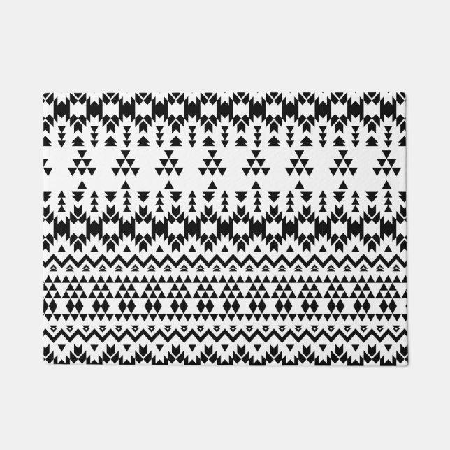 Black and White Aztec geometric vector pattern Doormat (Front)