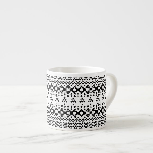 Black and White Aztec geometric vector pattern Espresso Cup (Front Right)