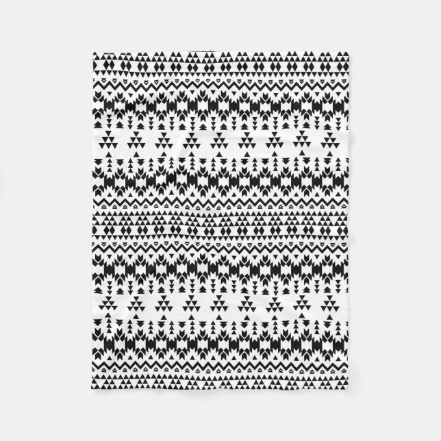 Black and White Aztec geometric vector pattern Fleece Blanket (Front)
