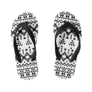 Black and White Aztec geometric vector pattern Kid's Thongs