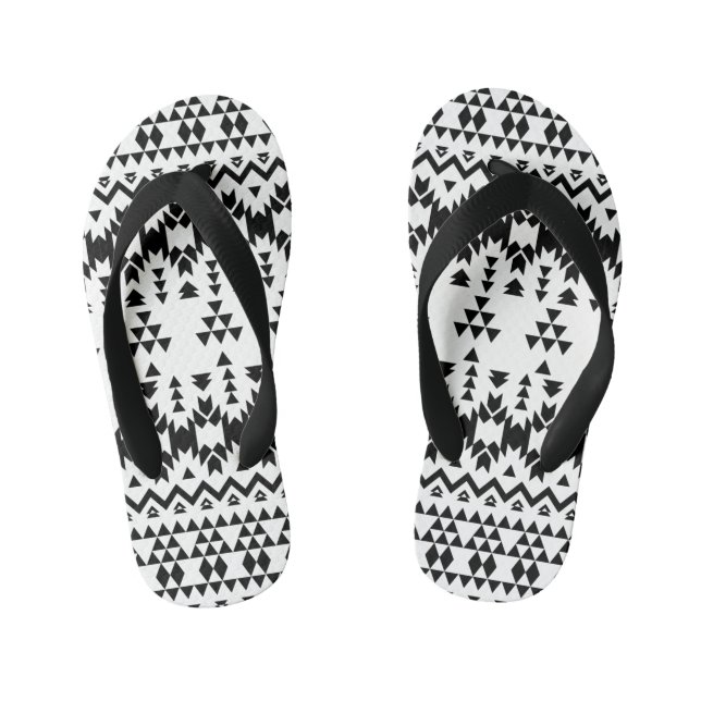 Black and White Aztec geometric vector pattern Kid's Thongs (Footbed)