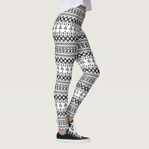 Black and White Aztec geometric vector pattern Leggings