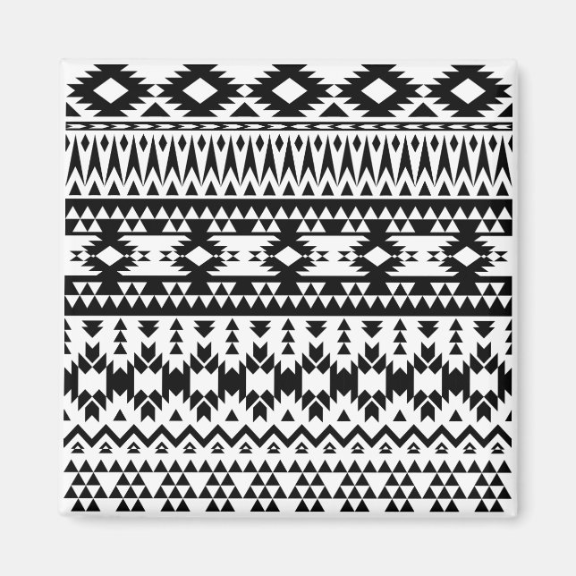 Black and White Aztec geometric vector pattern Magnet (Front)