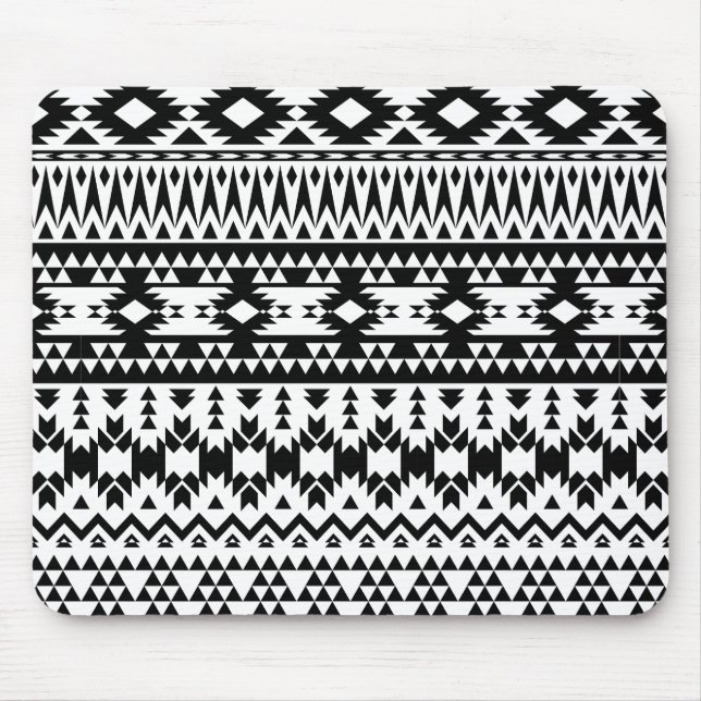 Black and White Aztec geometric vector pattern Mouse Pad (Front)
