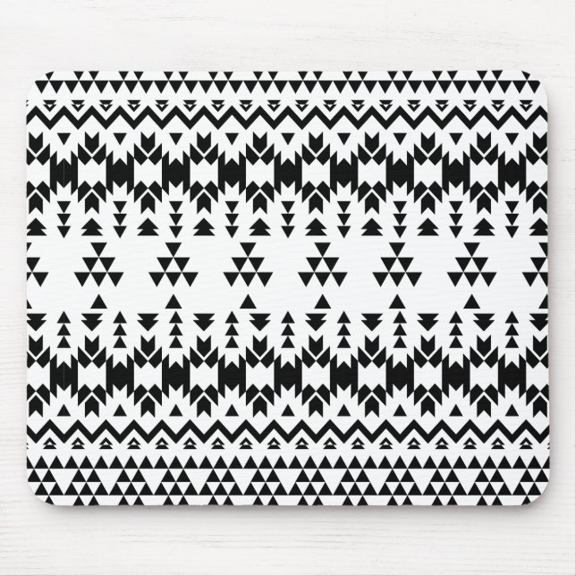 Black and White Aztec geometric vector pattern Mouse Pad (Front)