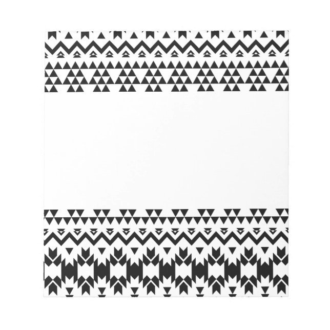 Black and White Aztec geometric vector pattern Notepad (Front)