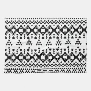 Black and White Aztec geometric vector pattern Tea Towel