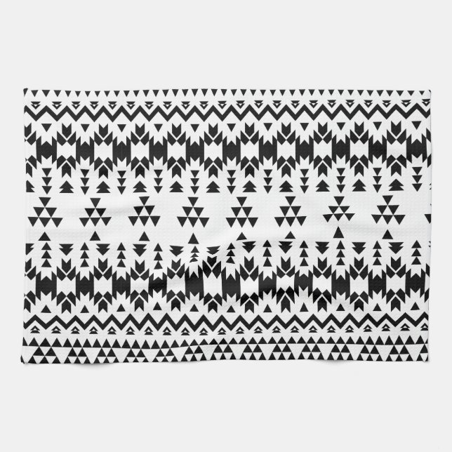 Black and White Aztec geometric vector pattern Tea Towel (Horizontal)