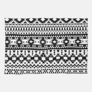 Black and White Aztec geometric vector pattern Tea Towel