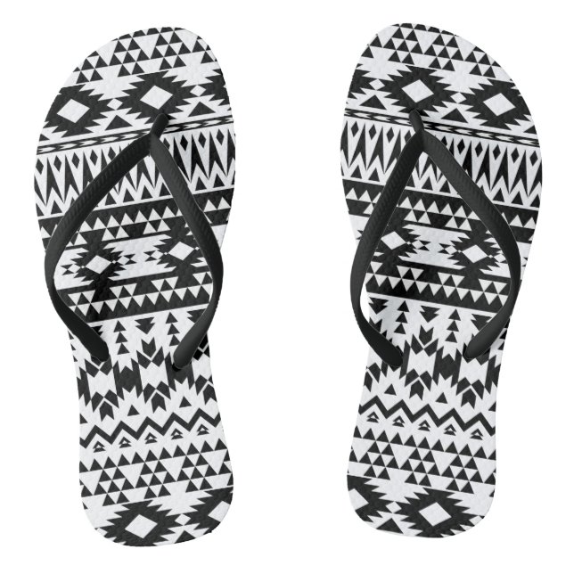 Black and White Aztec geometric vector pattern Thongs (Footbed)