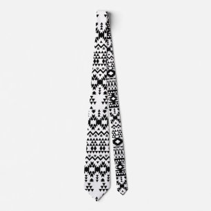 Black and White Aztec geometric vector pattern Tie