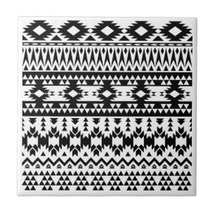 Black and White Aztec geometric vector pattern Tile