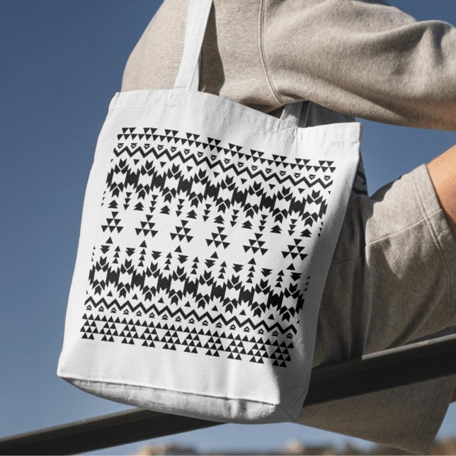 Black and White Aztec geometric vector pattern Tote Bag (Creator Uploaded)