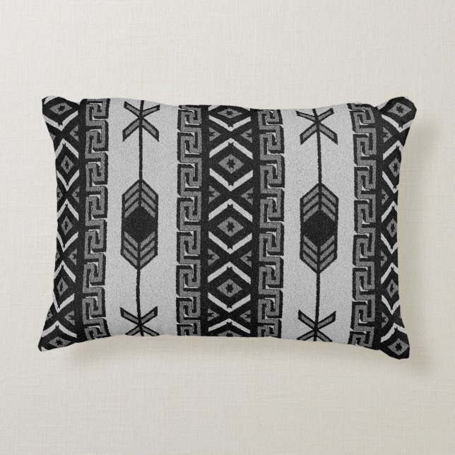 Black And White Aztec Pattern Southwest Tribal Decorative Cushion (Back)