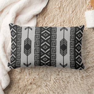 Black And White Aztec Pattern Southwest Tribal Lumbar Cushion