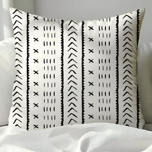 Black and White Aztec Tribal Boho Pattern Cushion