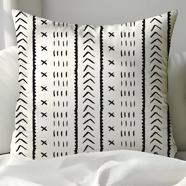 Black and White Aztec Tribal Boho Pattern Cushion (Creator Uploaded)