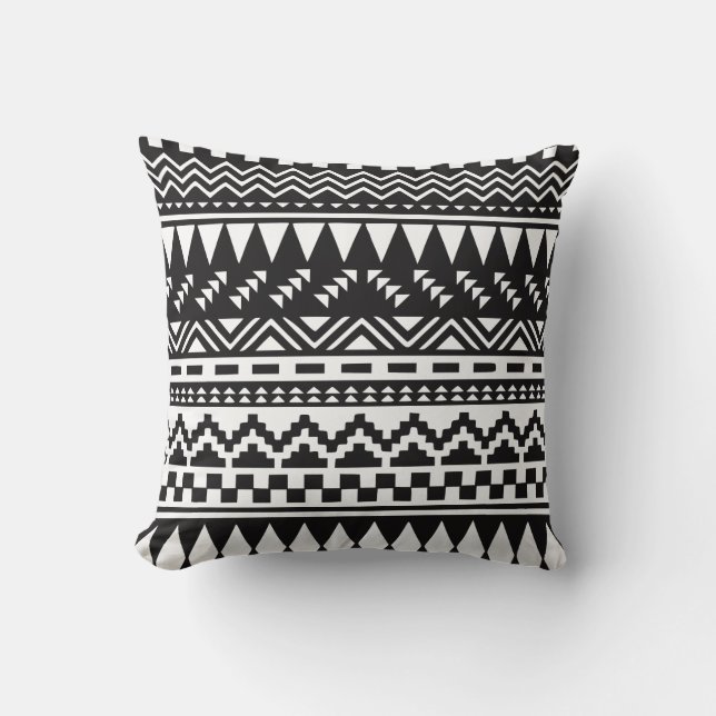 Black and White Aztec Tribal Cushion (Front)