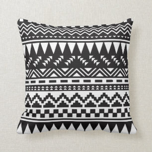 Black and White Aztec Tribal Cushion