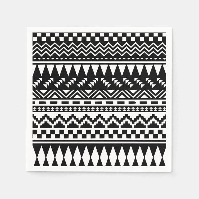 Black and White Aztec Tribal Napkin (Front)