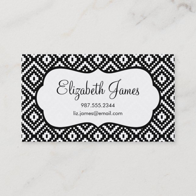 Black and White Aztec Tribal Print Business Card (Front)