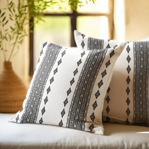Black and White Aztec Tribal Striped Pattern Cushion