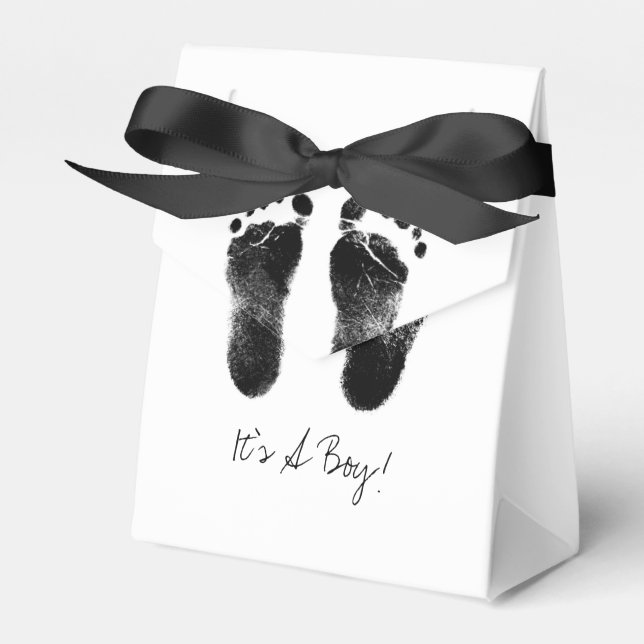 Black and White Baby Footprints Favour Box (Front Side)