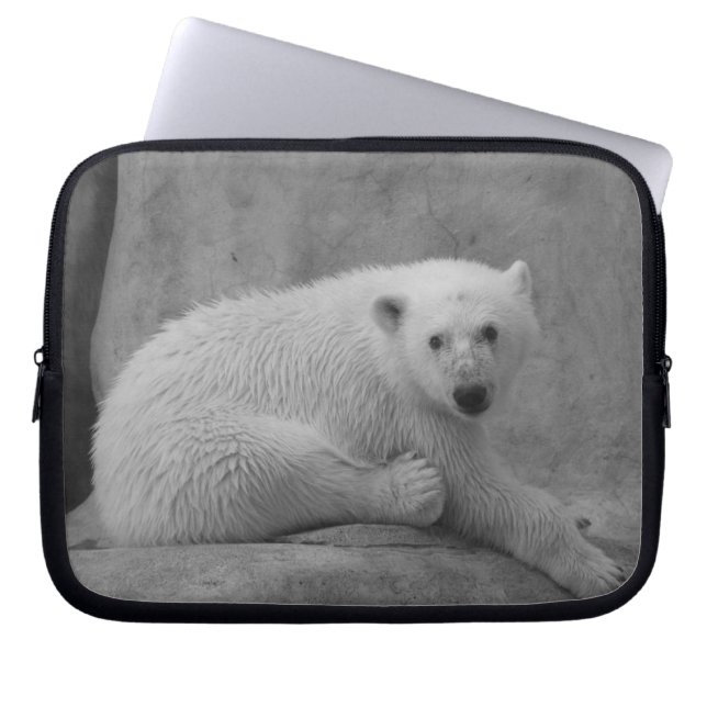 Black and White Baby Polar Bear Laptop Sleeve (Front)