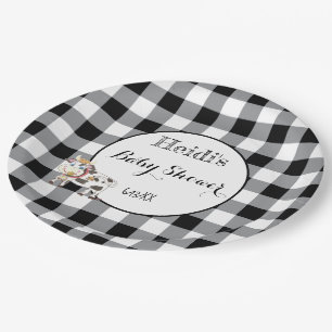Black and White Baby Shower Paper Plates with Cow