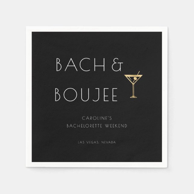 Black and White Bach and Boujee Bachelorette Party Napkin (Front)