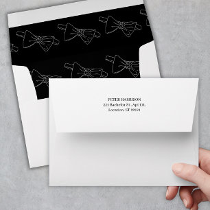 Black and White Bachelor Bow Tie Lined Envelope