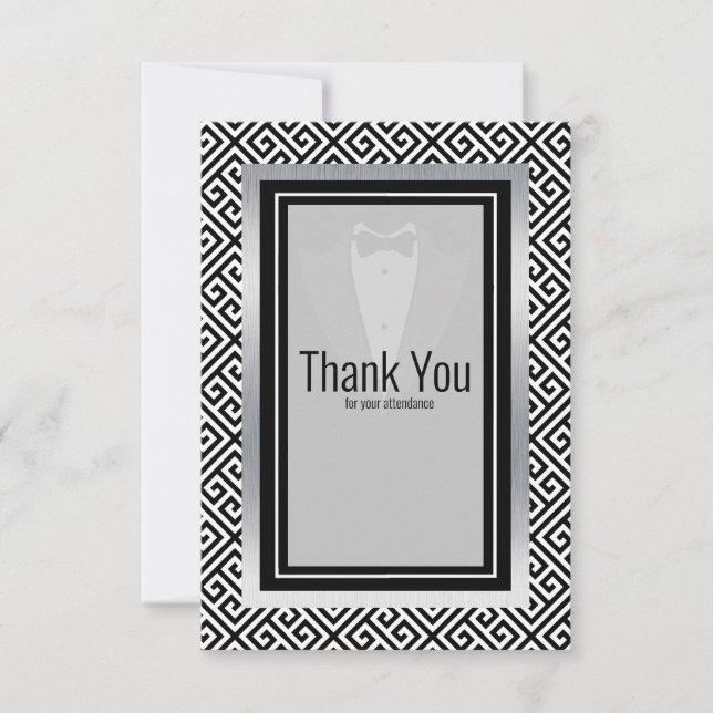 Black and white bachelor party thank you card (Front)